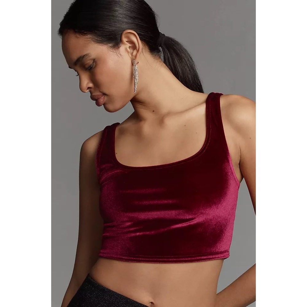 Anthropologie The Hannah Seamless Velvet Tank Top Plum Prune Purple S/M New